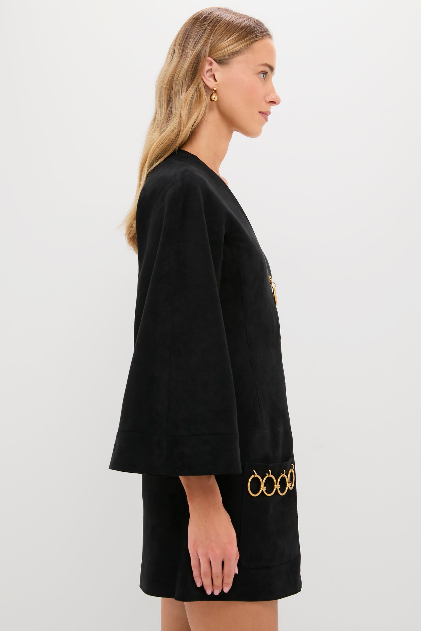 Black Anesa Suede Zip-Front Mini Dress