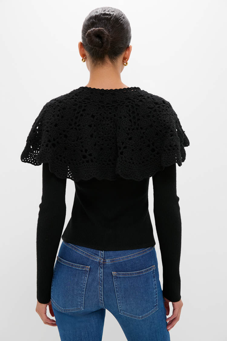 Black Nara Crochet Long Sleeve Cardigan With Capelet | Sea New York