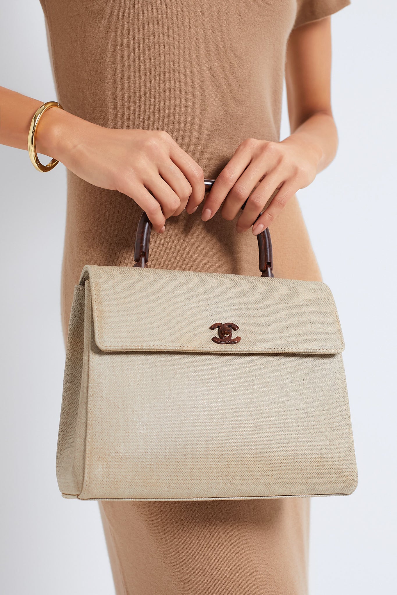 CHANEL Canvas Top Handle Bag