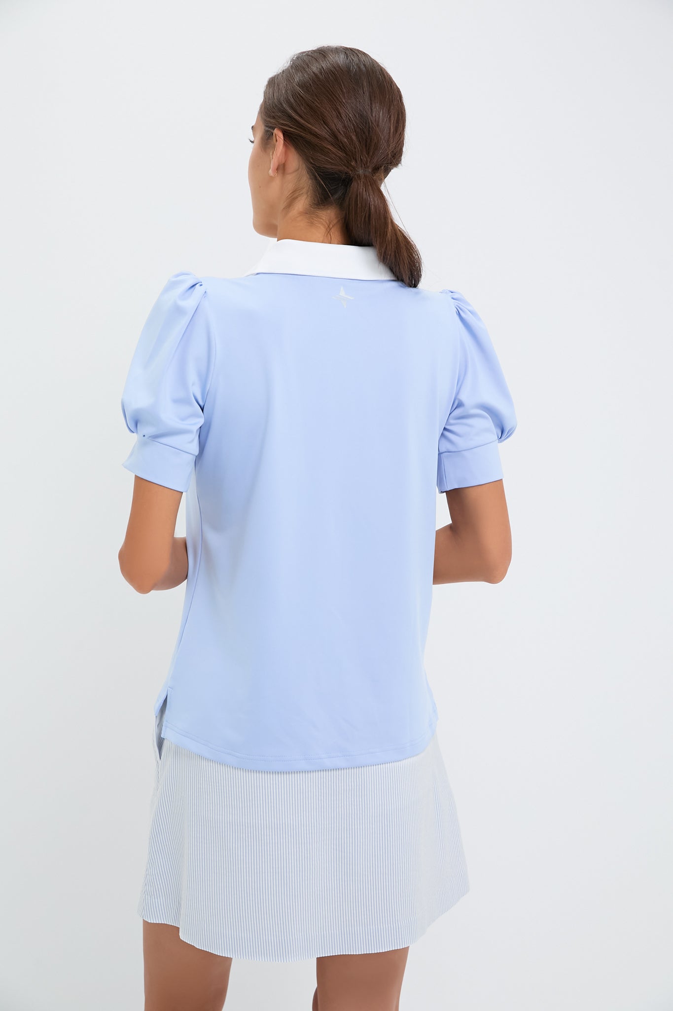 Light Blue Puff Sleeve Performance Jersey Caroline Polo