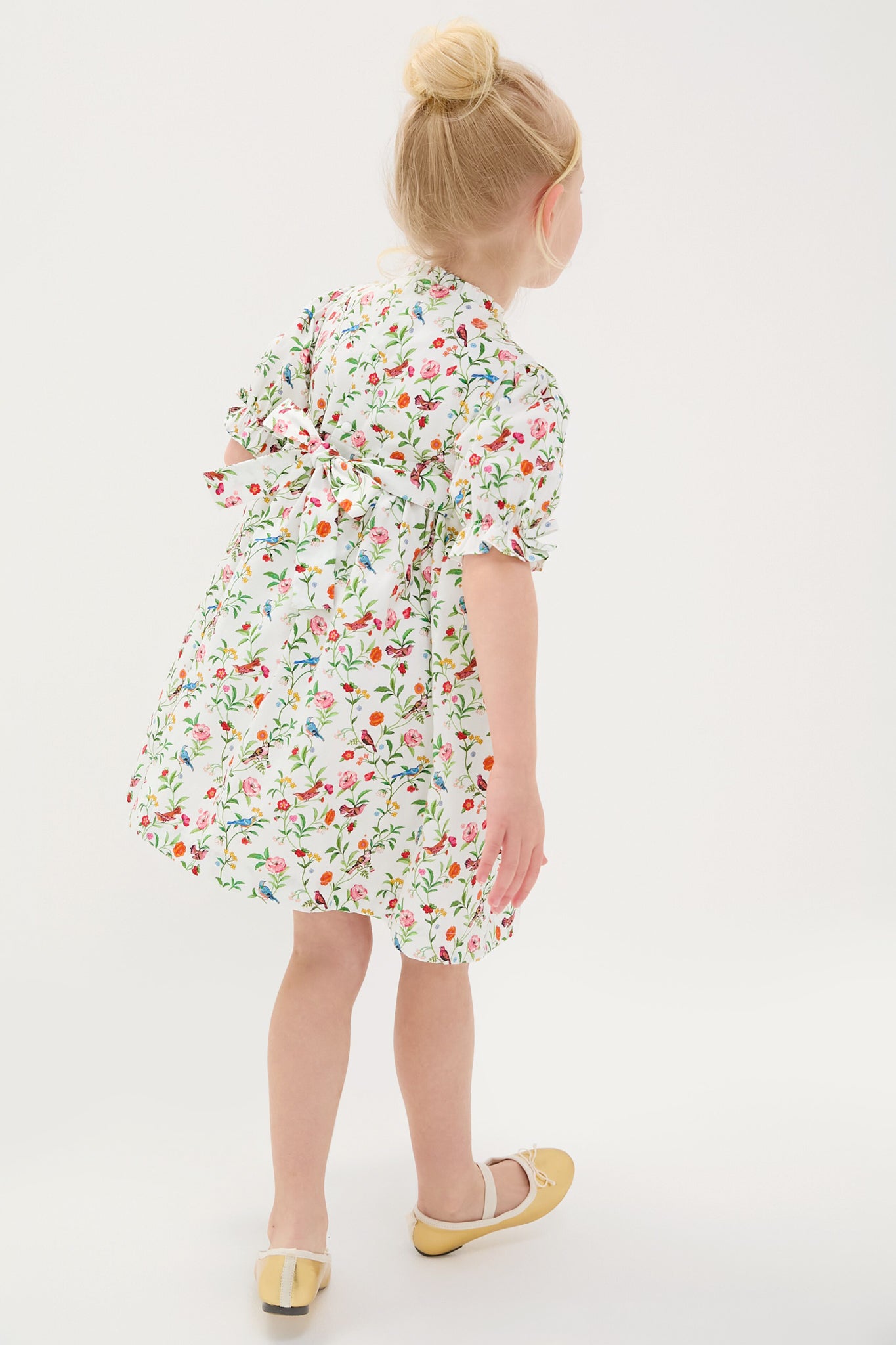 Ivory Bird Floral Carla Hand-Smocked Girls Dress