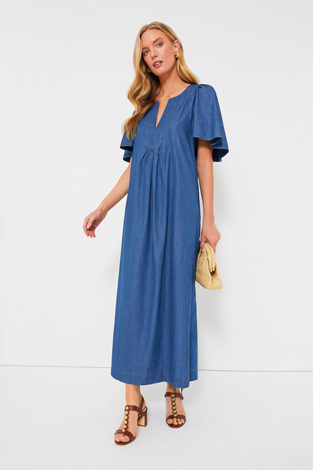 Denim Finley Flutter Sleeve Maxi Dress