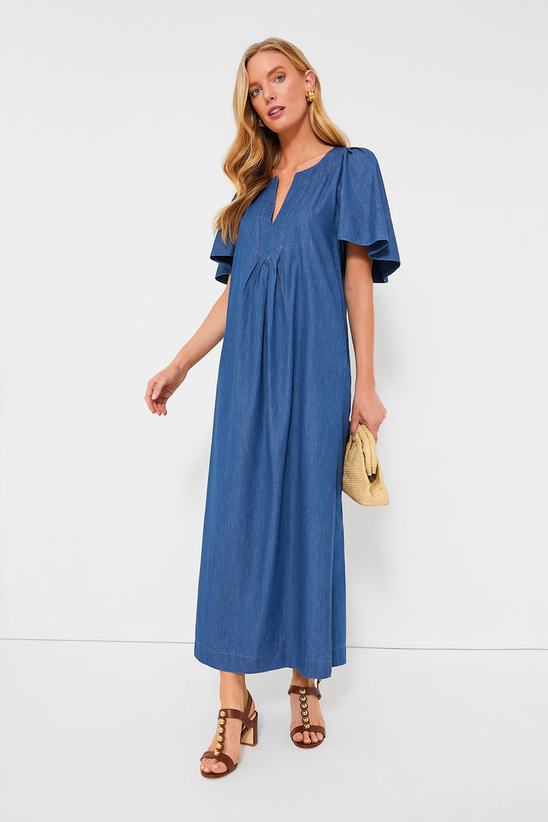 Denim Finley Flutter Sleeve Maxi Dress