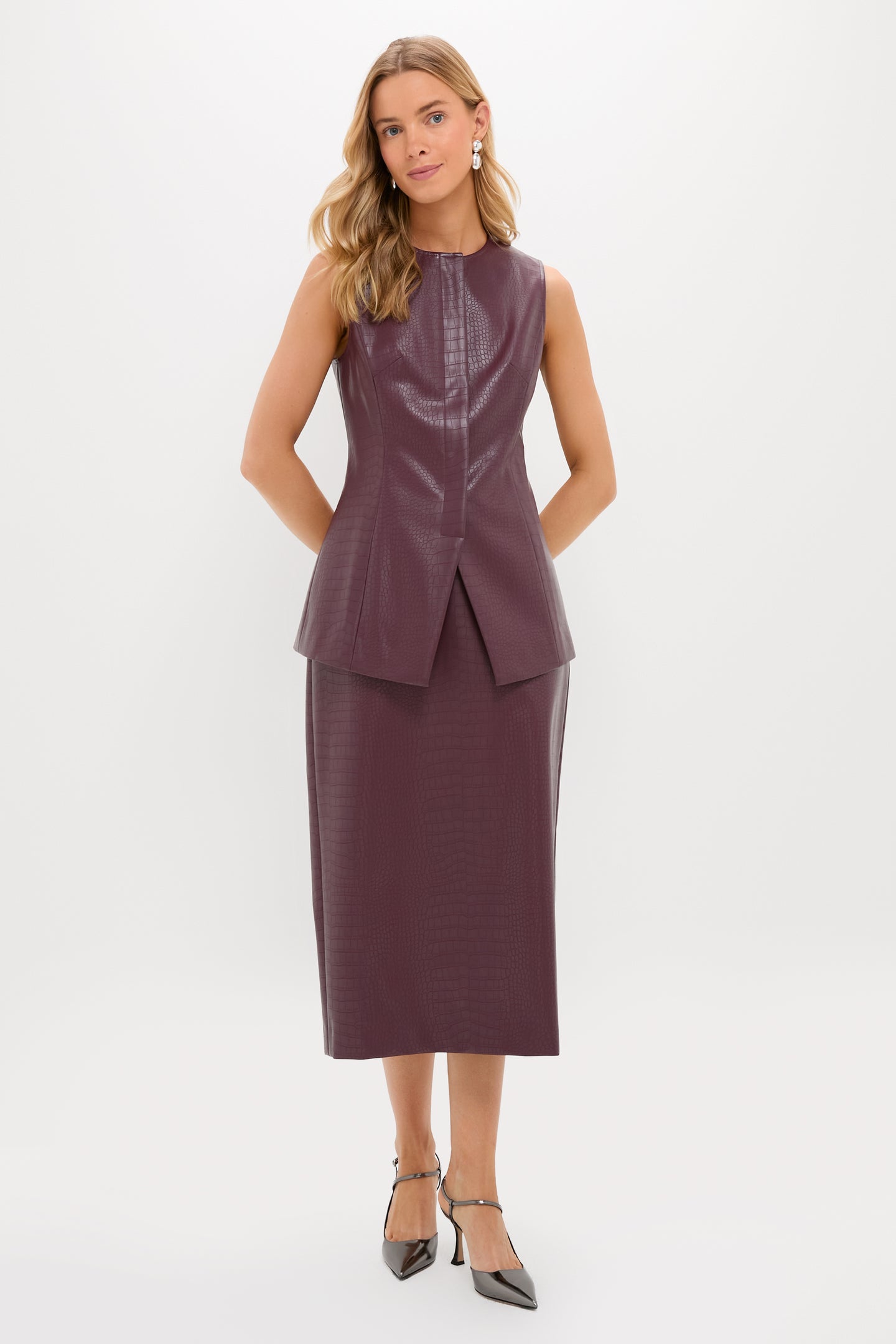 Plum Stamped Faux Leather Ellington Skirt