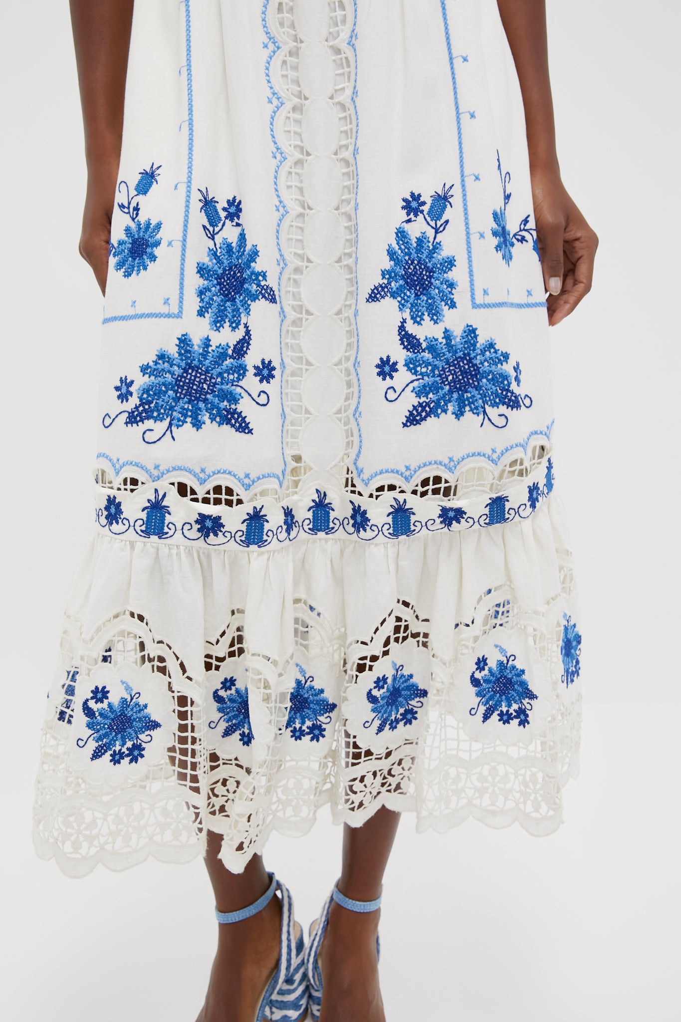 Off-White Cross Stitch Richelieu Sunflower Midi Dress | Farm Rio