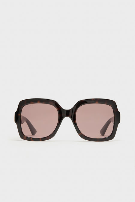 Havana Gucci Logo Squared Sunglasses