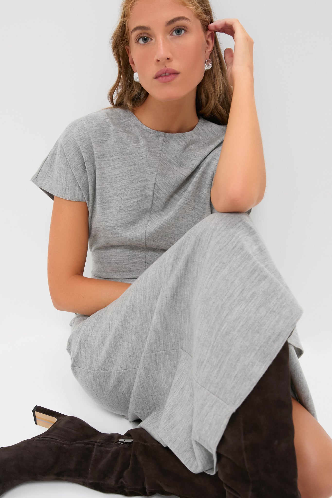 Light Smoke Heather Wool Jersey Knit Crew Neck Short Sleeve A-Line Dress | Polo Ralph Lauren Light Smoke Heather Wool Jersey Knit Crew Neck Short Sleeve A-Line Dress | Polo Ralph Lauren