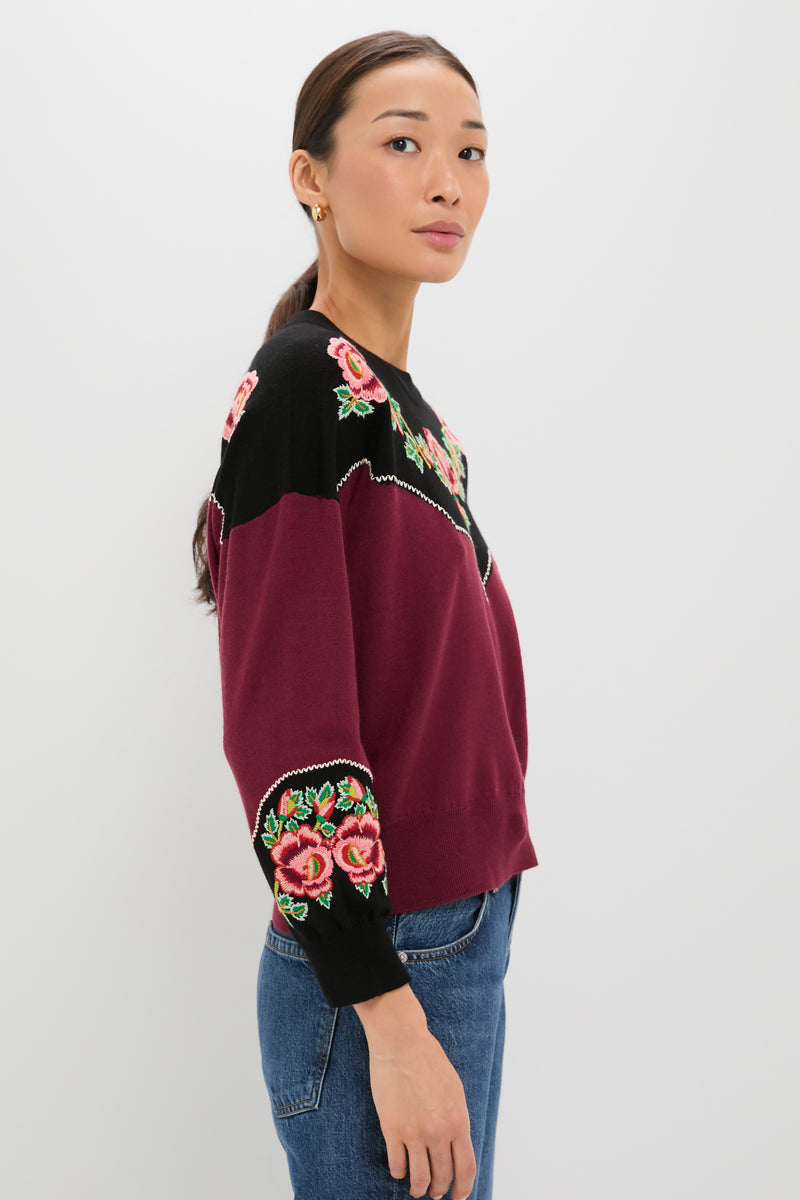 Wine Heirloom Rose Western Pullover