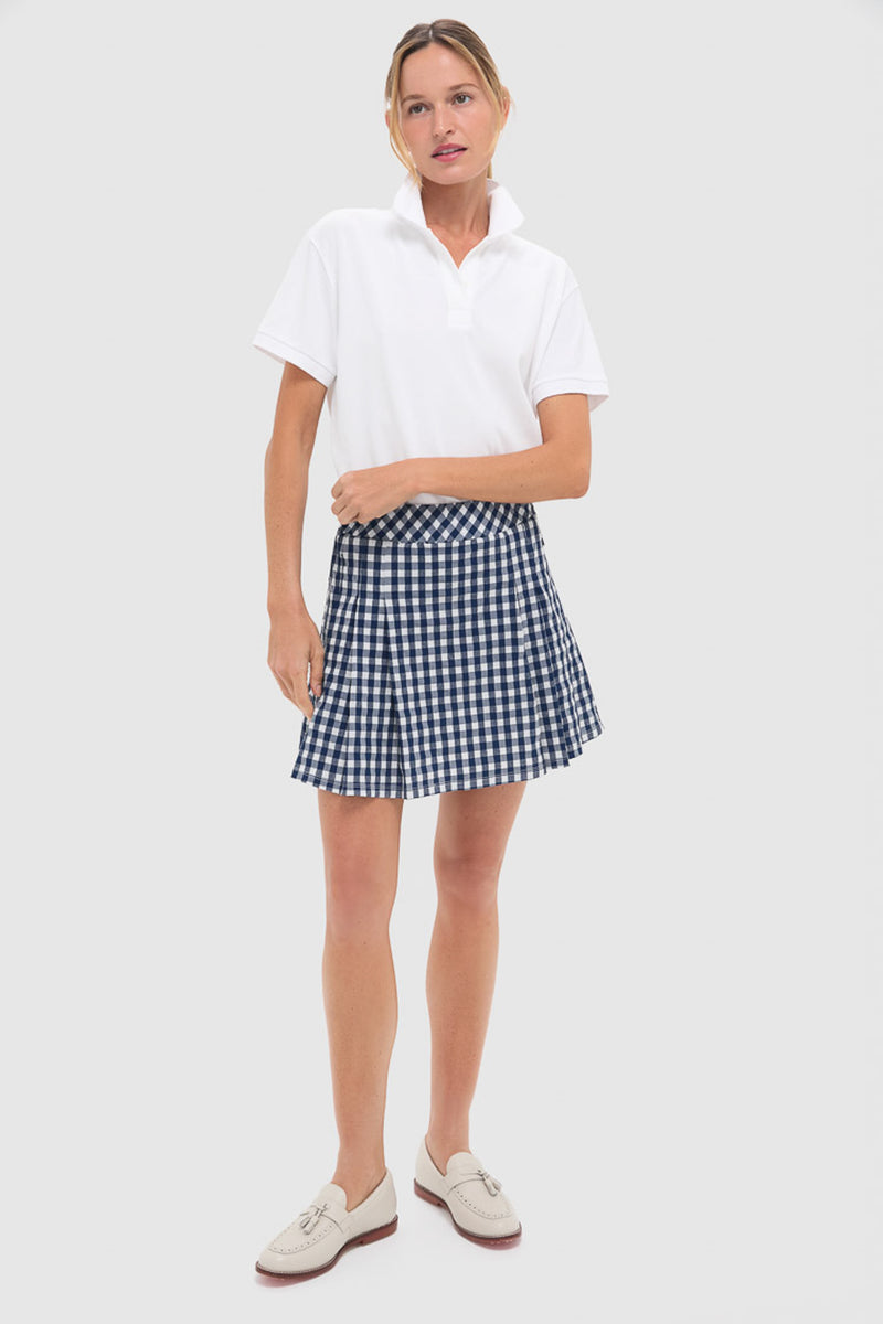 Navy Gingham 16 Inch Performance Seersucker Park Golf Skirt