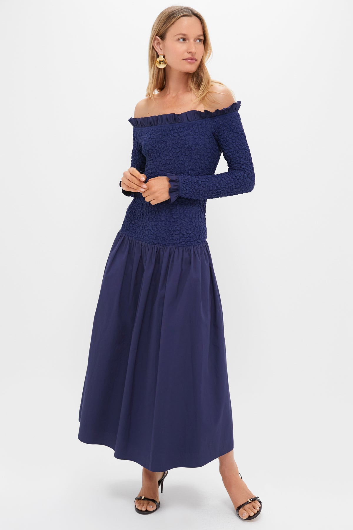 Navy Mixed Media Angola Maxi Dress
