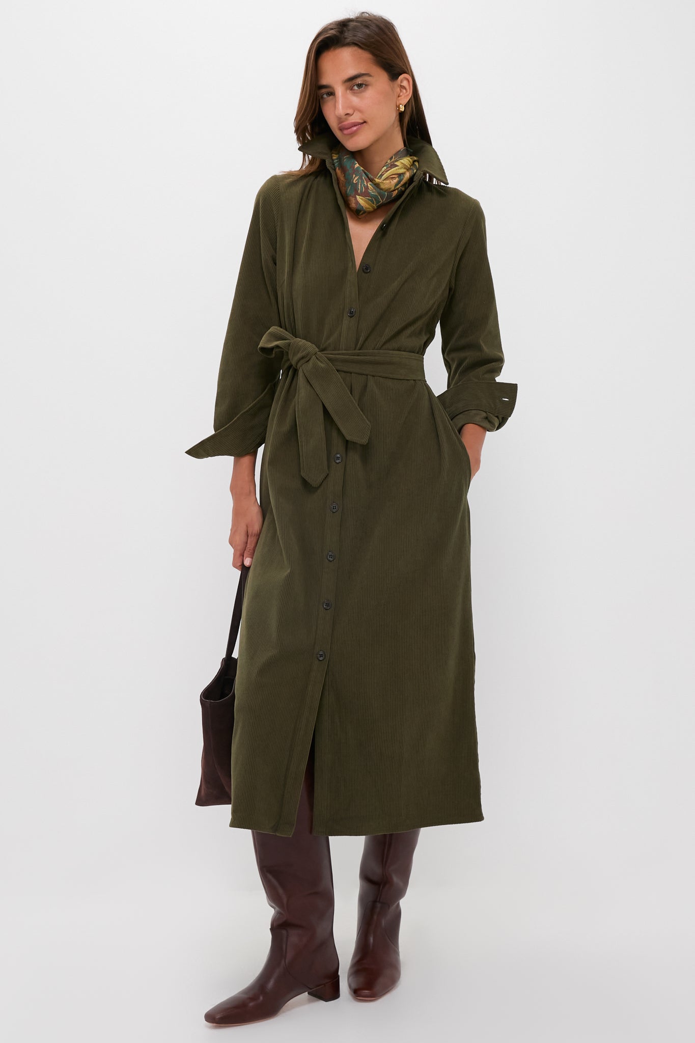 Olive Wide Wale Corduroy Tara Shirt Dress