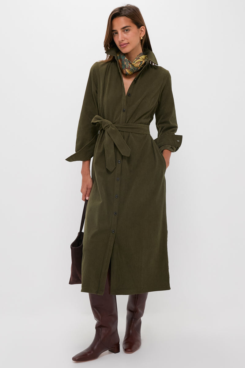 Olive Wide Wale Corduroy Tara Shirt Dress