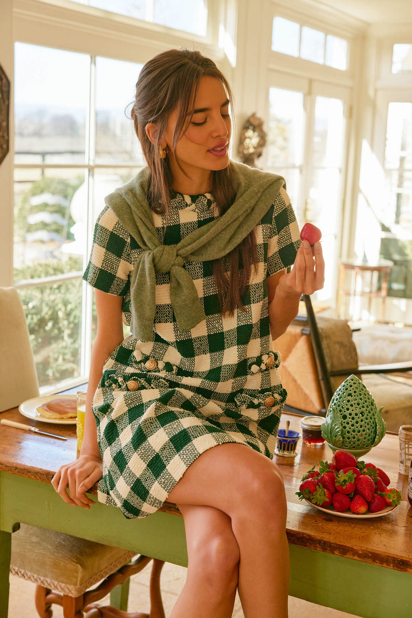 Moss Green Gingham Tweed Jackie Dress | Tuckernuck