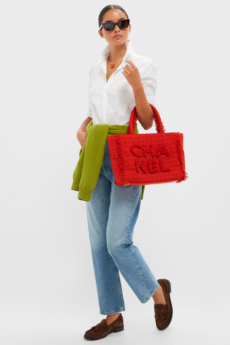 CHANEL Red Zipped Shopper Tote