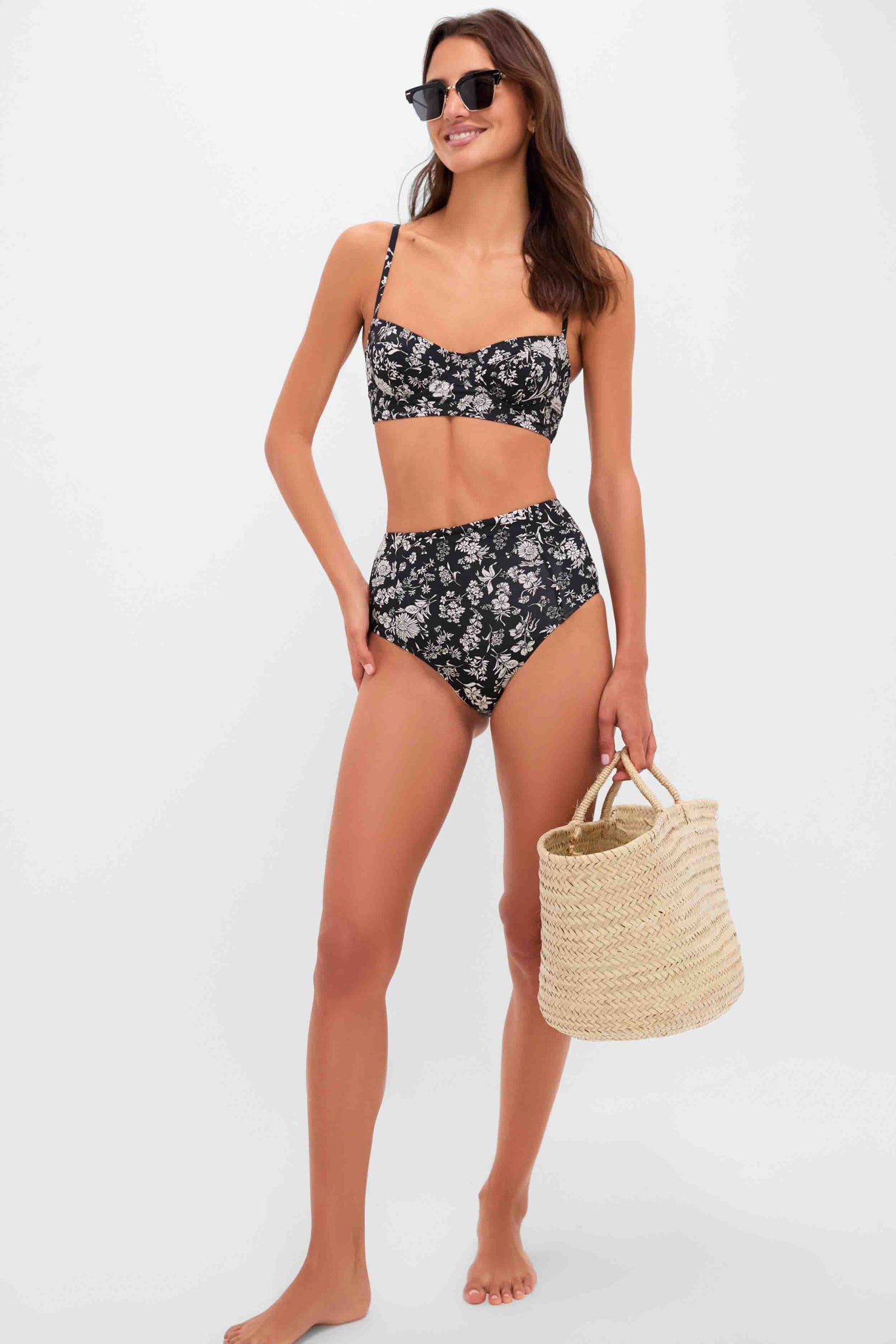 Midnight Bloom Zahara High Waisted Bikini Bottom