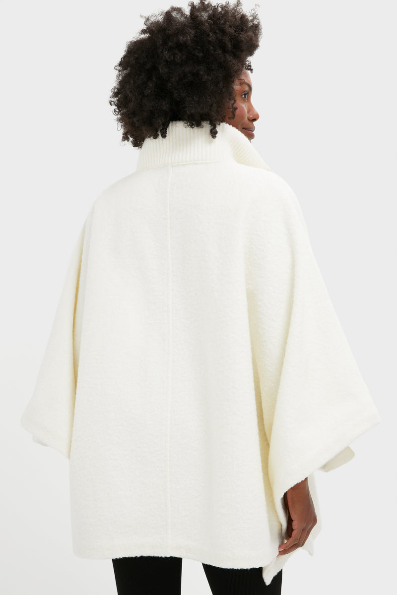 Winter White Boucle High-Neck Poncho