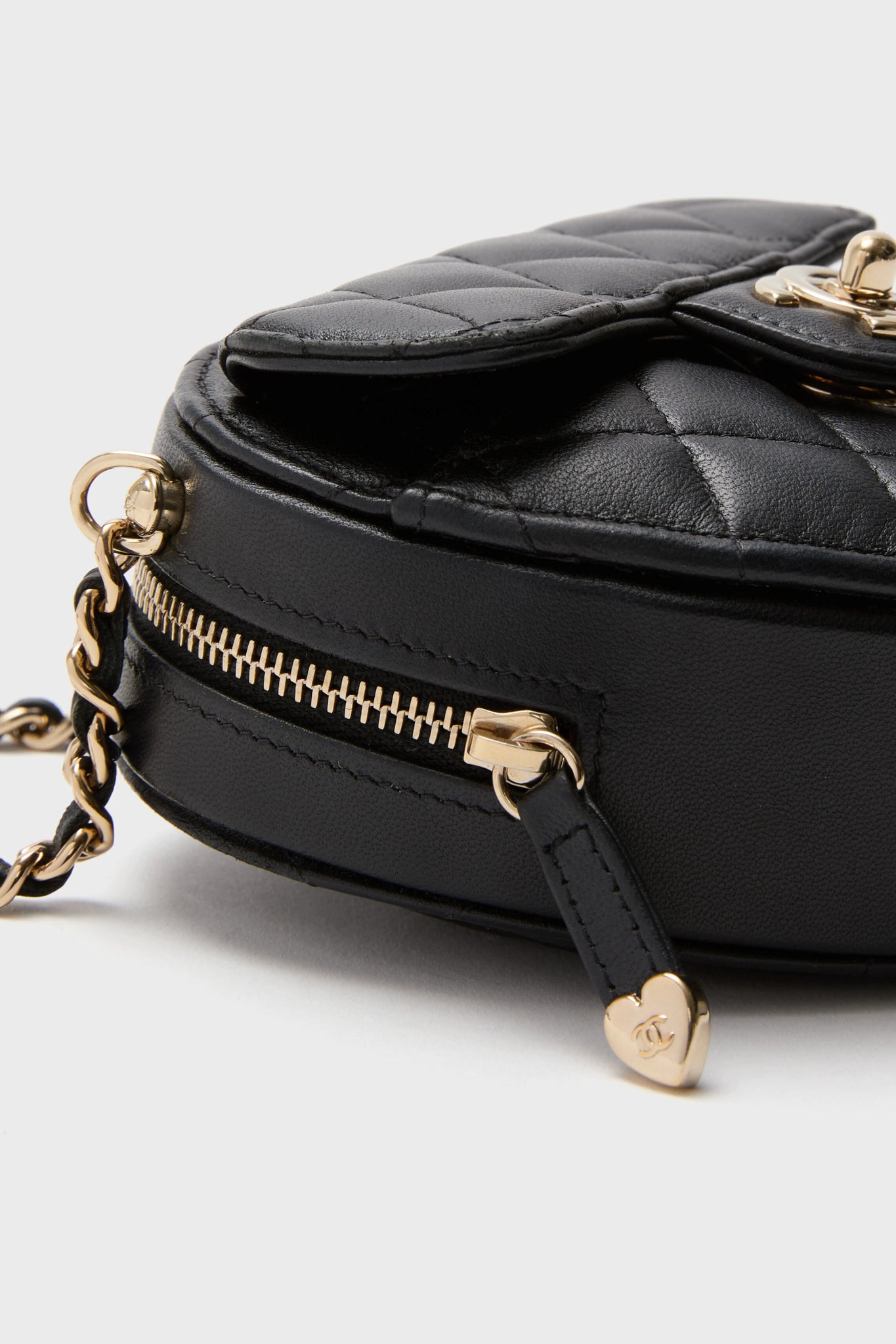 CHANEL Black Mini Lambskin CC In Love Heart Crossbody