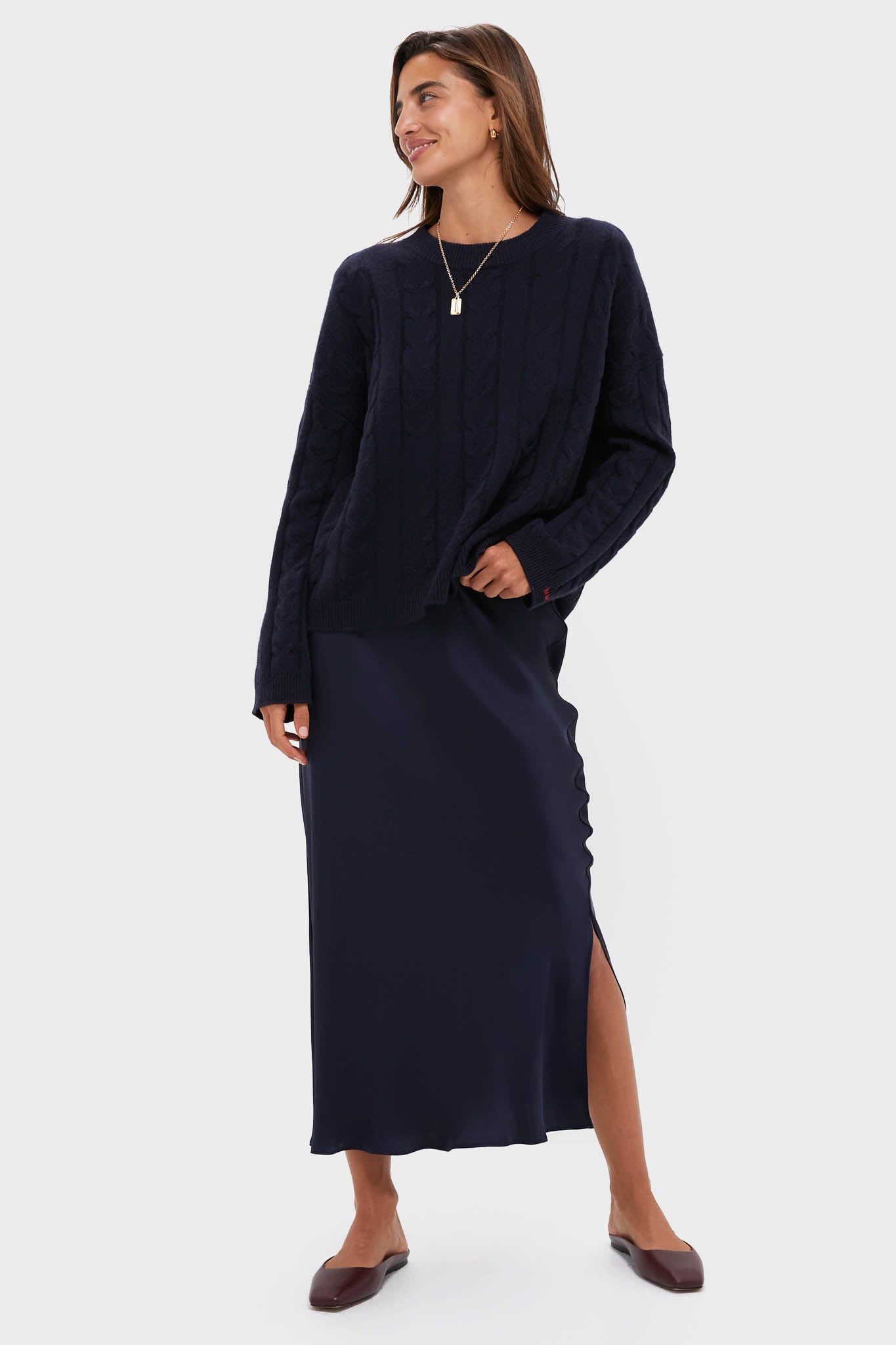 Navy Cashmere Eloise Cable Knit Sweater