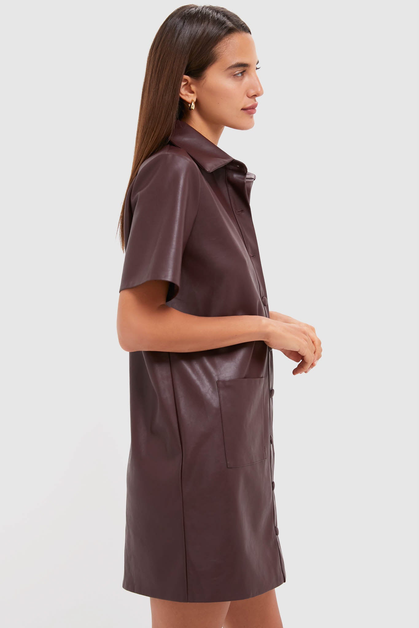 Merlot Leather Violetta Shirt Dress
