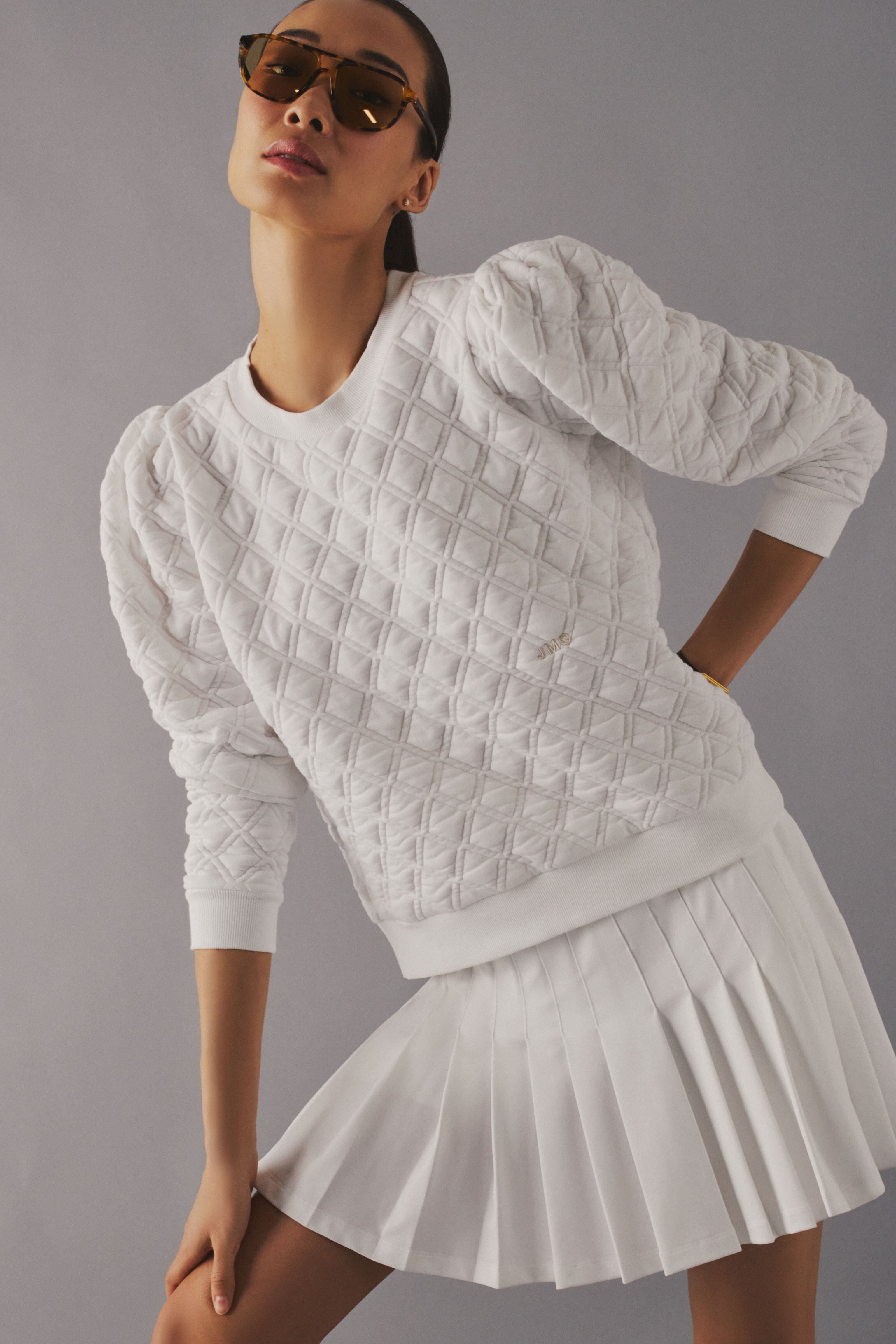 White Puff Sleeve Quilted Stretch Campbell Pullover | Tnuck Sport