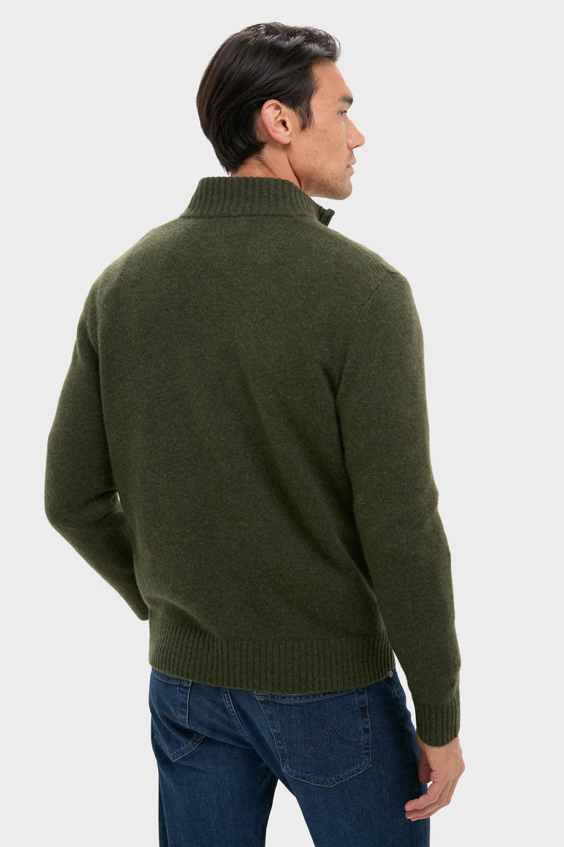 Green Cashmere Wool Jersey Knit Quarter-Zip