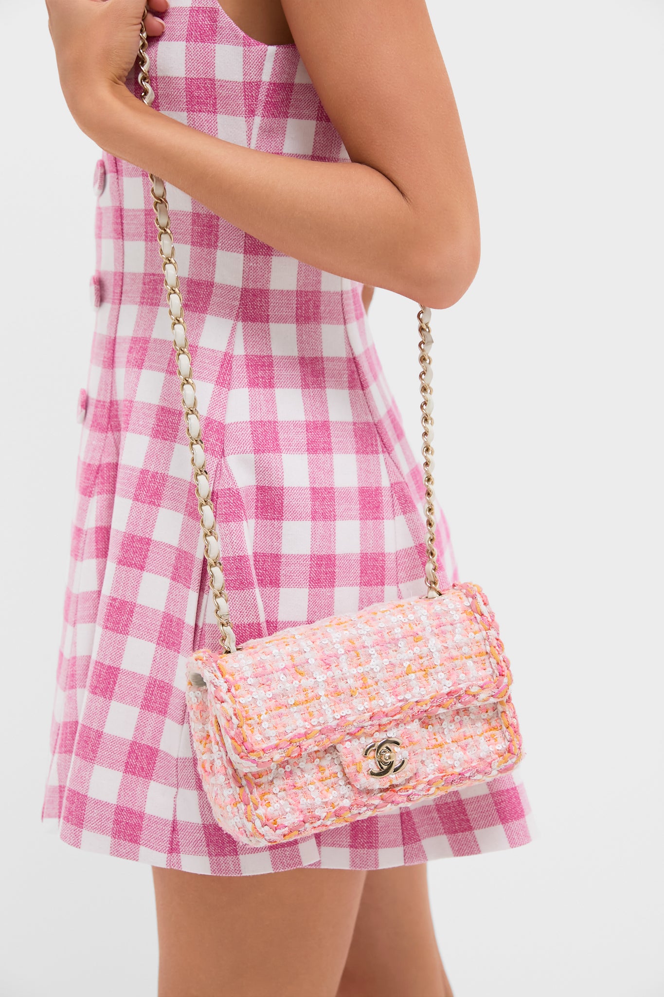 CHANEL Pink Tweed Classic Rectangular Flap Bag