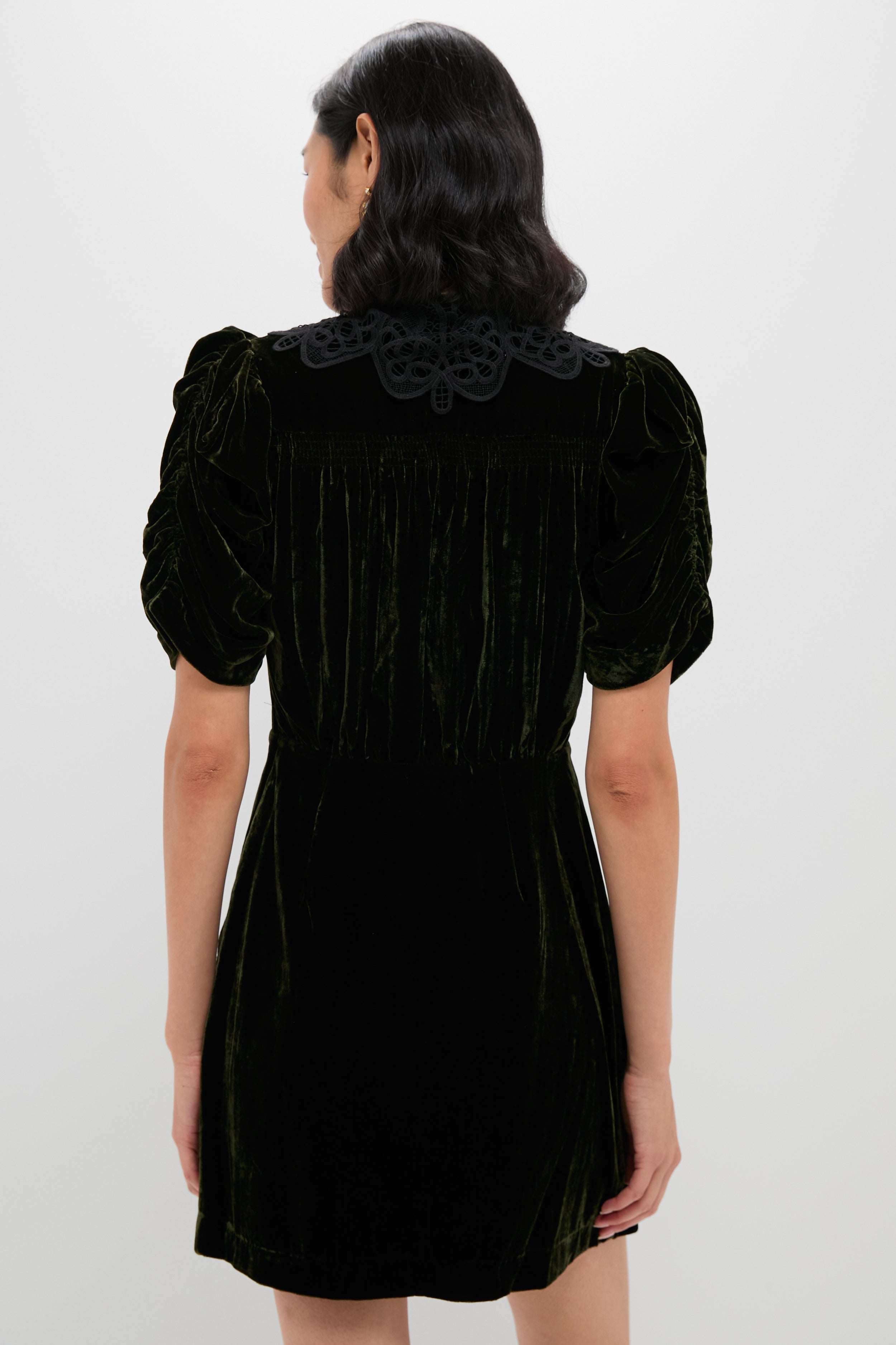 Olive Velvet Norabelle Short Sleeve Mini Dress