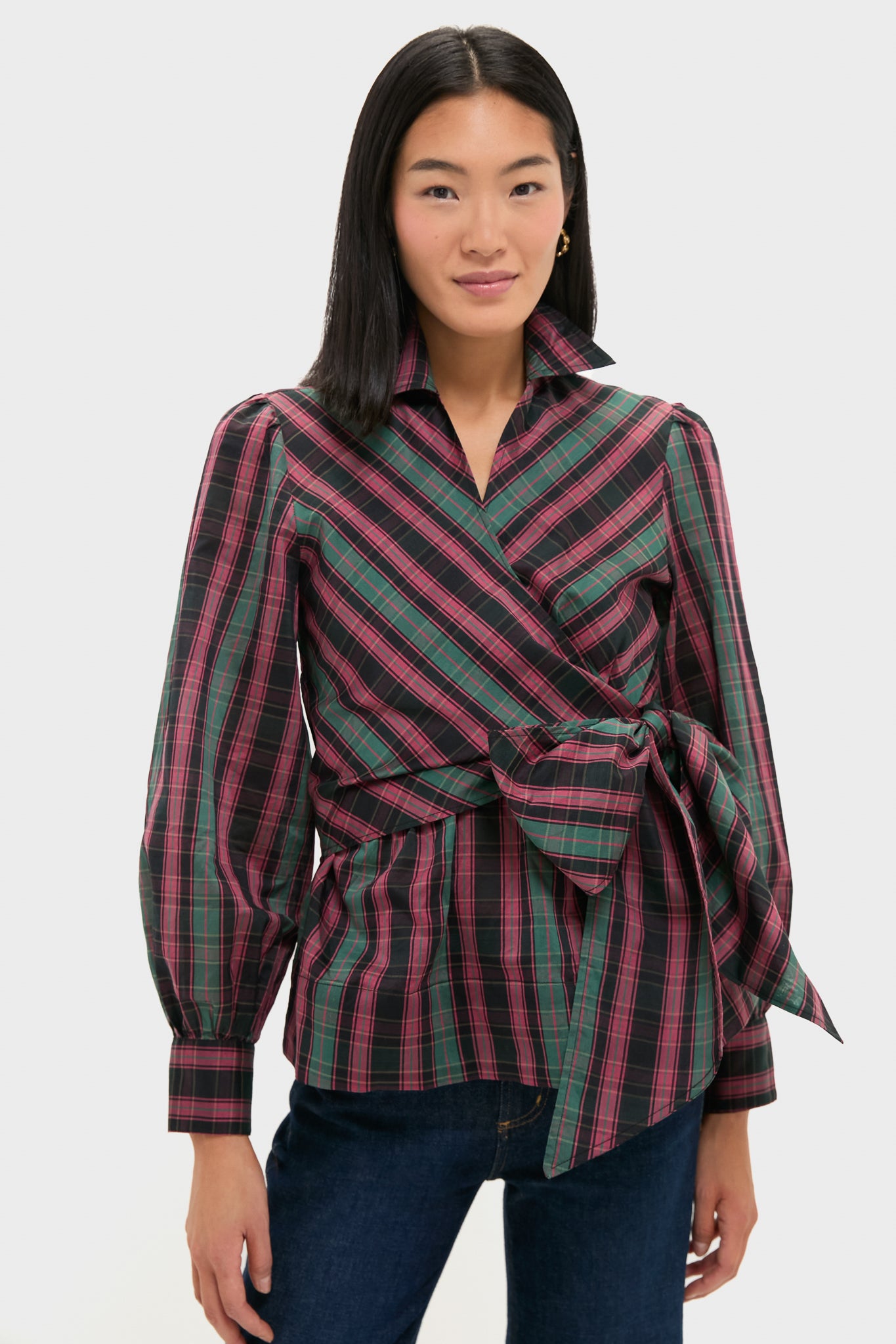 Tartan Tie Front Bow Bea Blouse