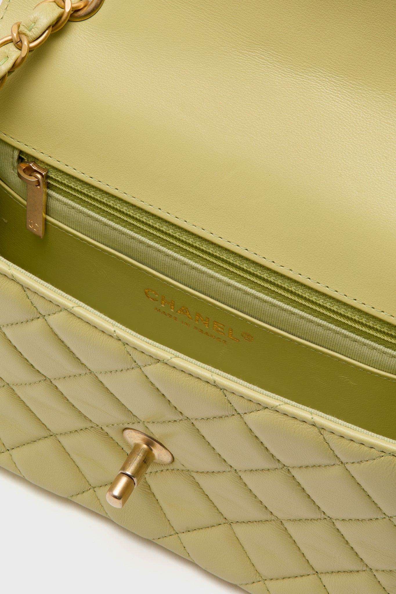 CHANEL Green Classic Lambskin Casino Royale Charms Single Flap Bag