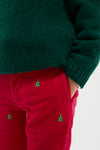 Crimson Christmas Tree Embroidered Boys Corduroy Pants