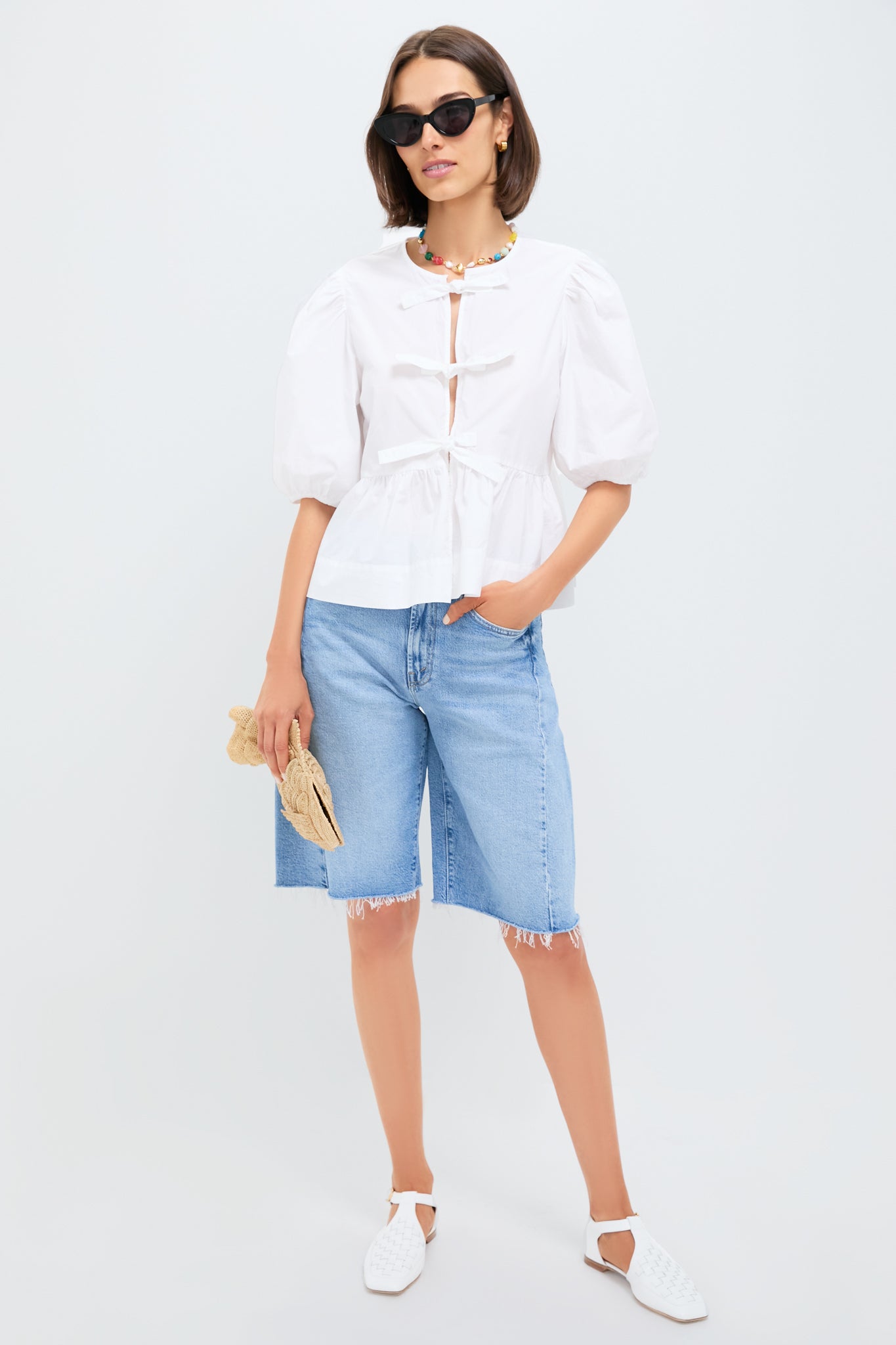 Bright White Cotton Poplin Peplum Blouse