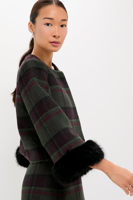 Forest Plaid Wool Fur Cuff Maxine Jacket