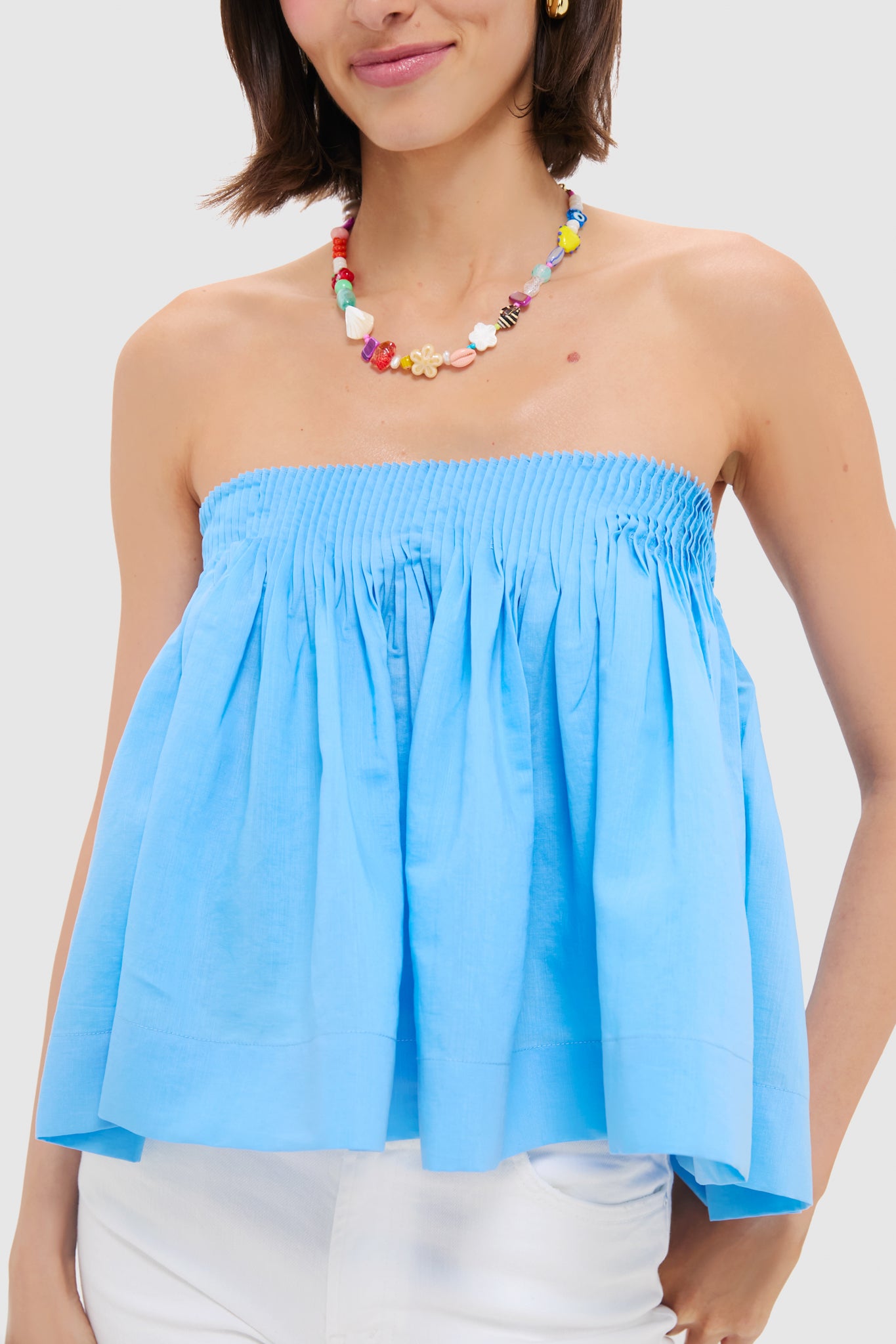 Azure Blue Shirred Shirley Blouse