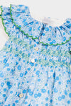 Olivia Floral Smocked Ruffle Collar Sleeveless Dress in Blue