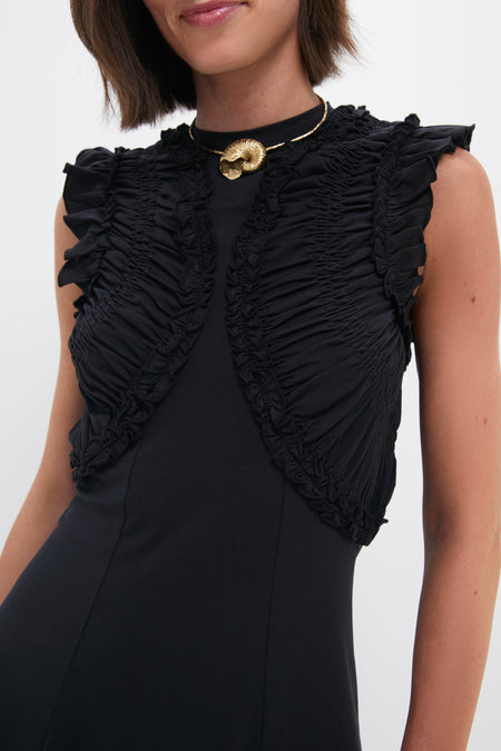 Noir Shiva Sleeveless Ruffled Midi Dress