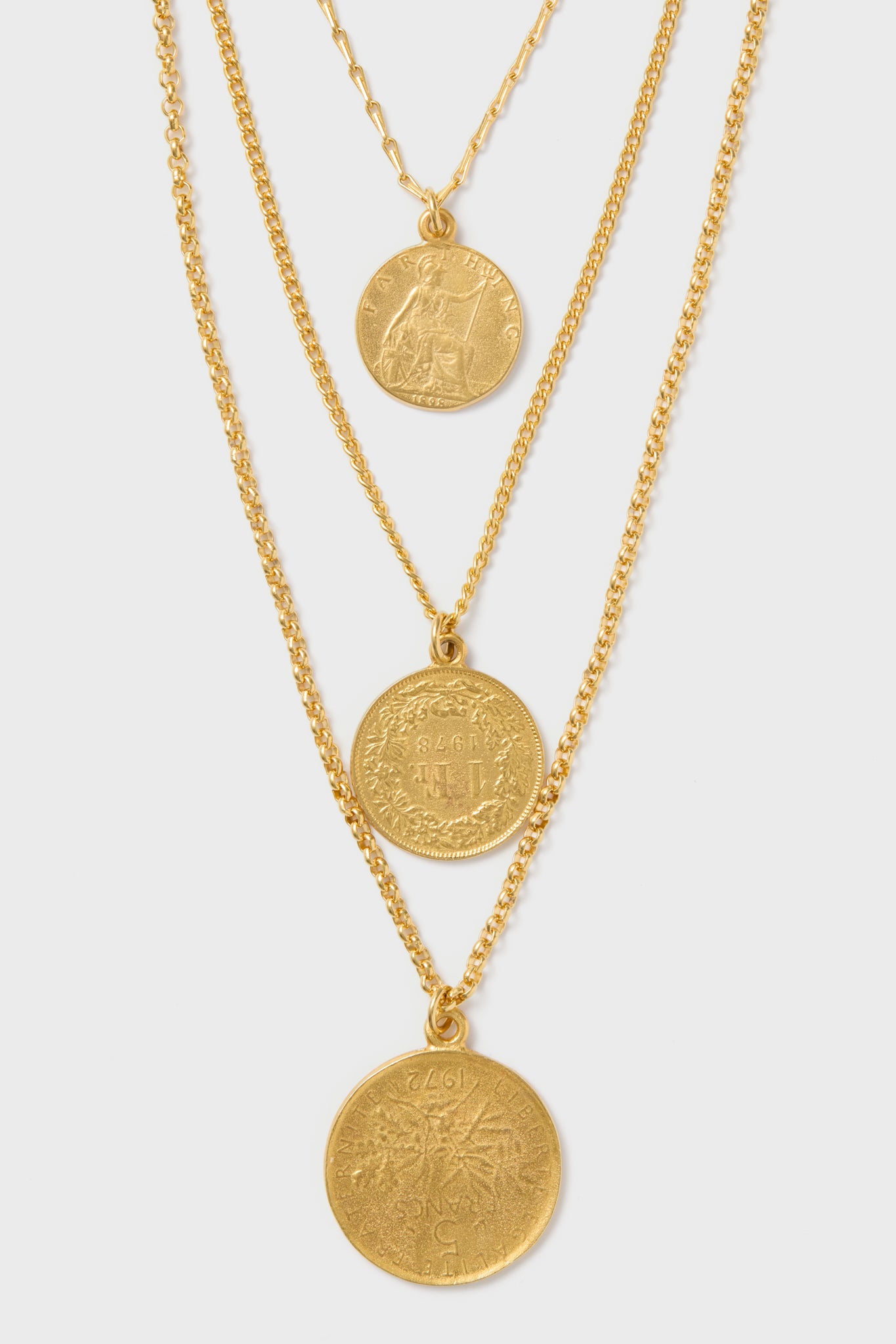 Gold Moroccan Coin Three-Chain Necklace