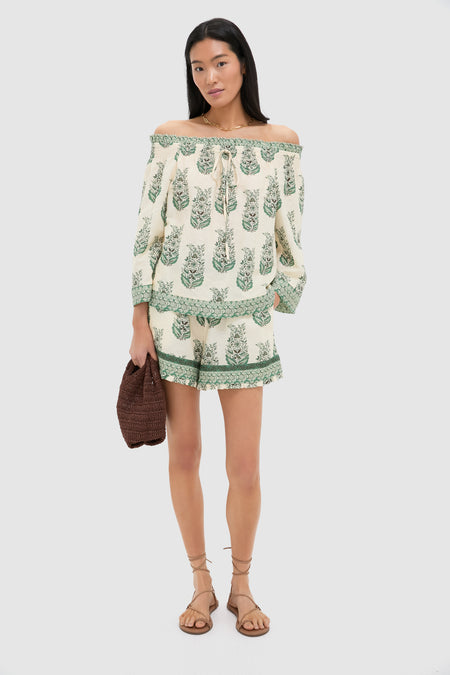 Jade Terrace Cotton Linen Off the Shoulder Ashleigh Blouse