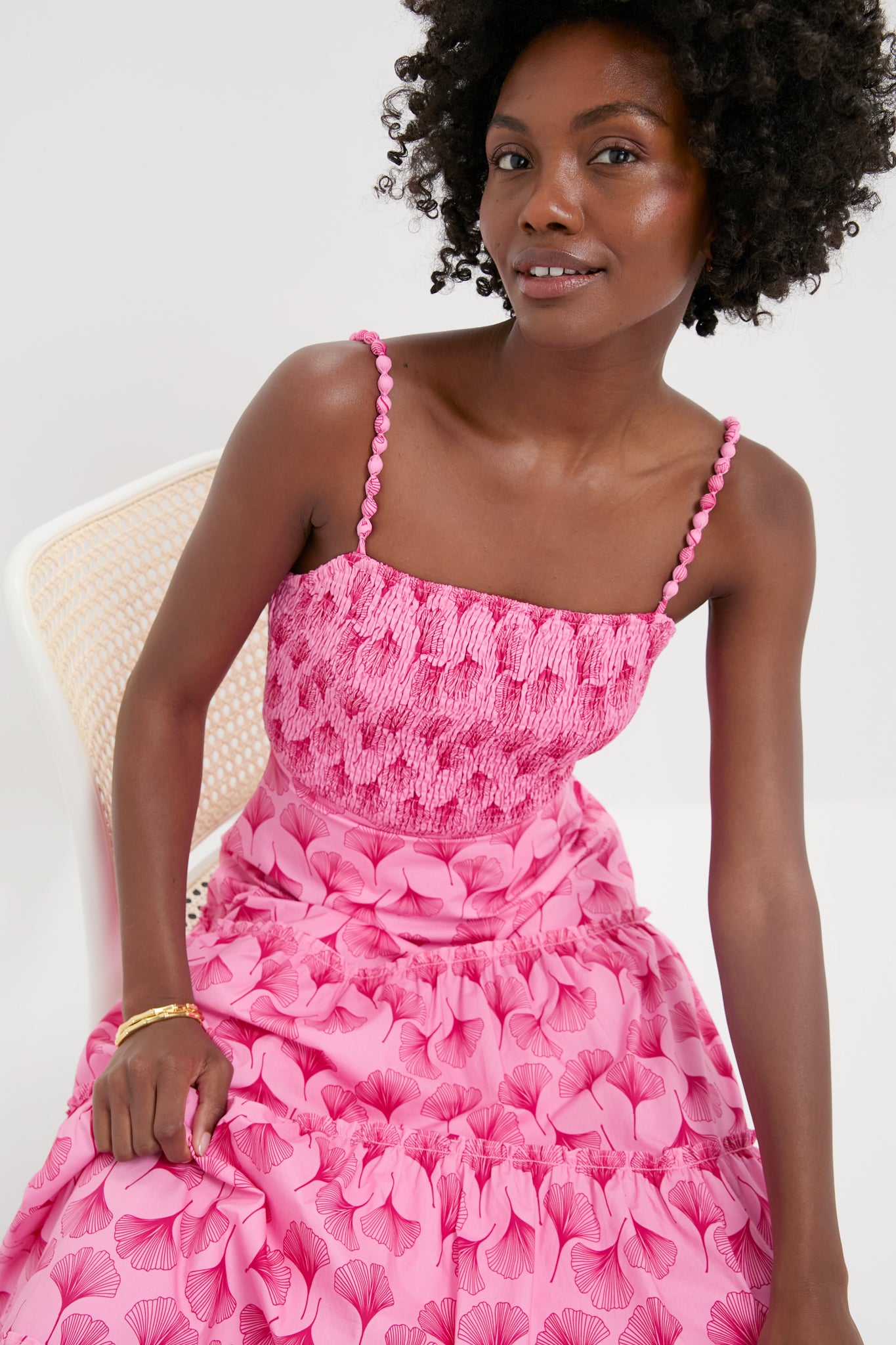 Pink & Raspberry Ginkgo Floral Augustine Midi Dress