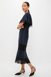 Navy Jacquard and Black Lace Cape Leah Dress