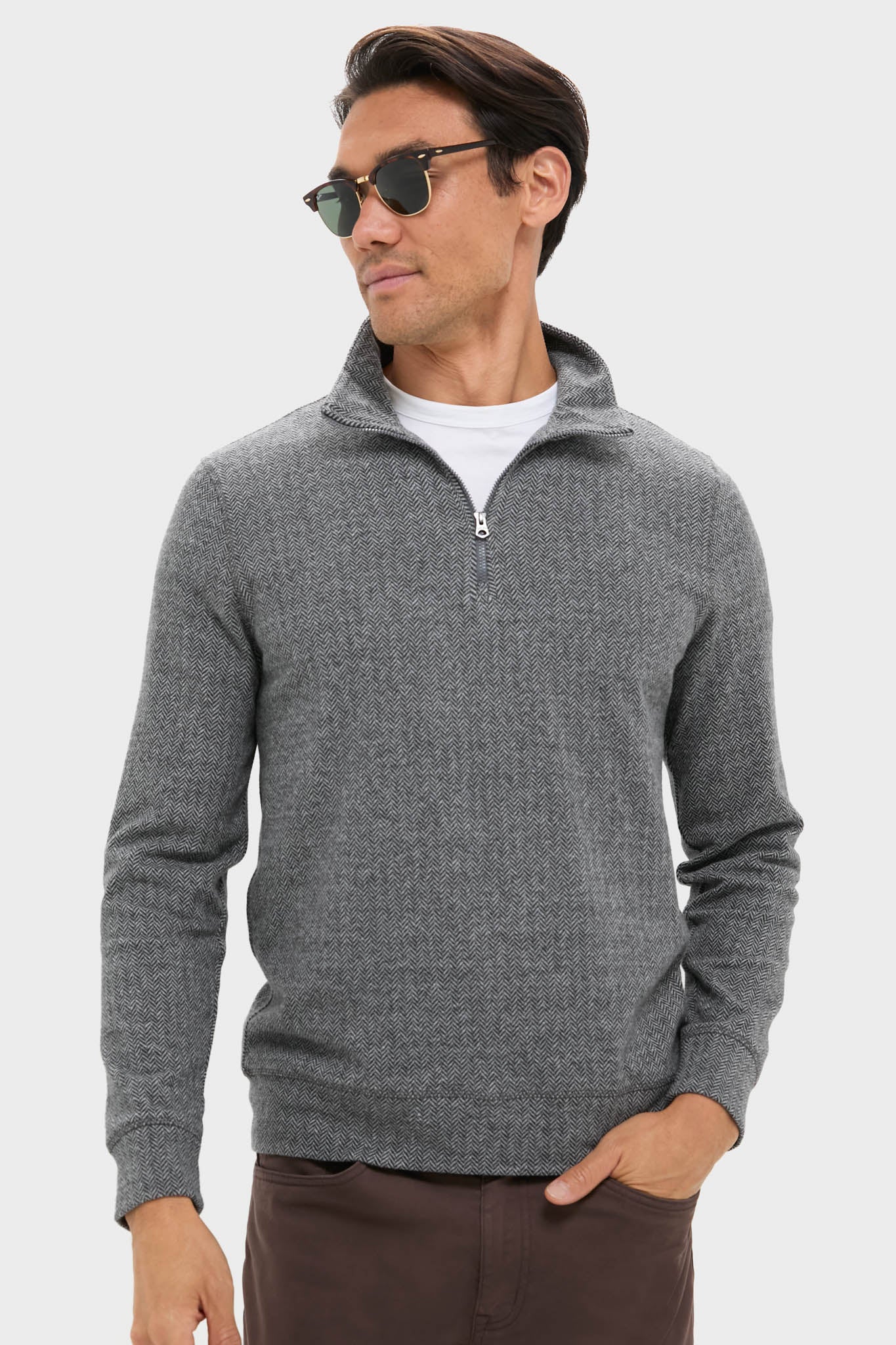 Alpine Gray Herringbone Legend Sweater Quarter Zip
