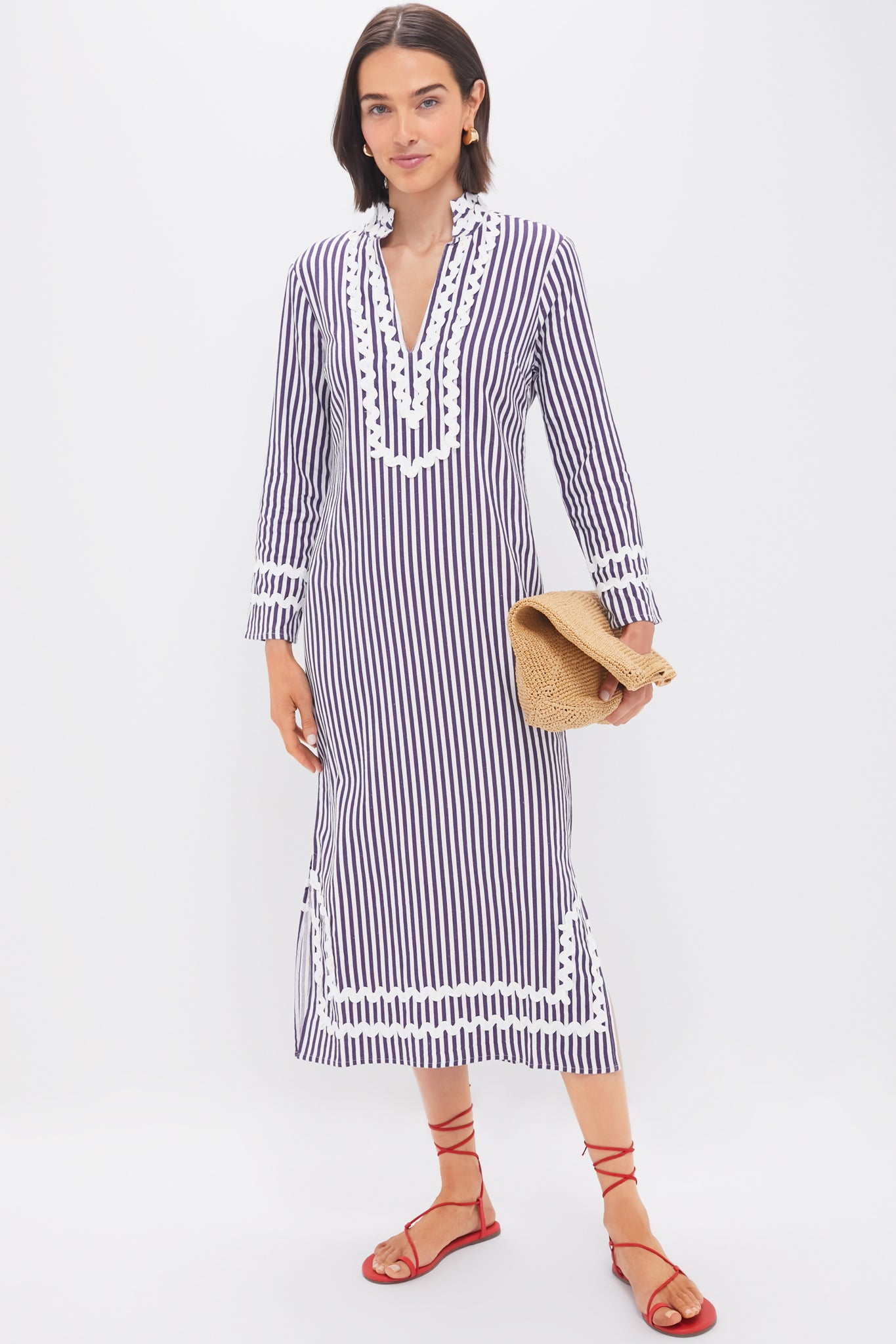 Navy and White Classic Caftan with Ric-Rac