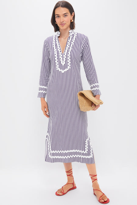 Navy and White Classic Caftan with Ric-Rac