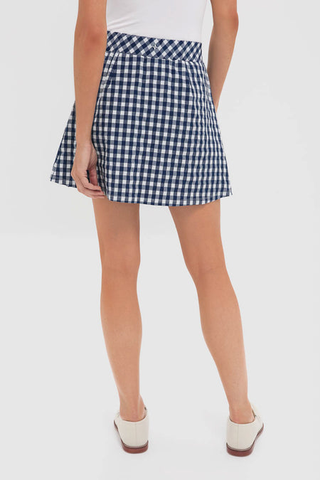 Navy Gingham 16 Inch Performance Seersucker Park Golf Skirt