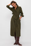 Olive Wide Wale Corduroy Tara Shirt Dress