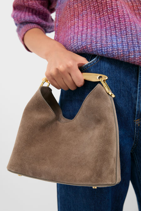 Taupe Suede Small Boomerang Bag