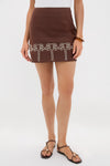Brown & Cream Embroidery Palm Mini Skirt