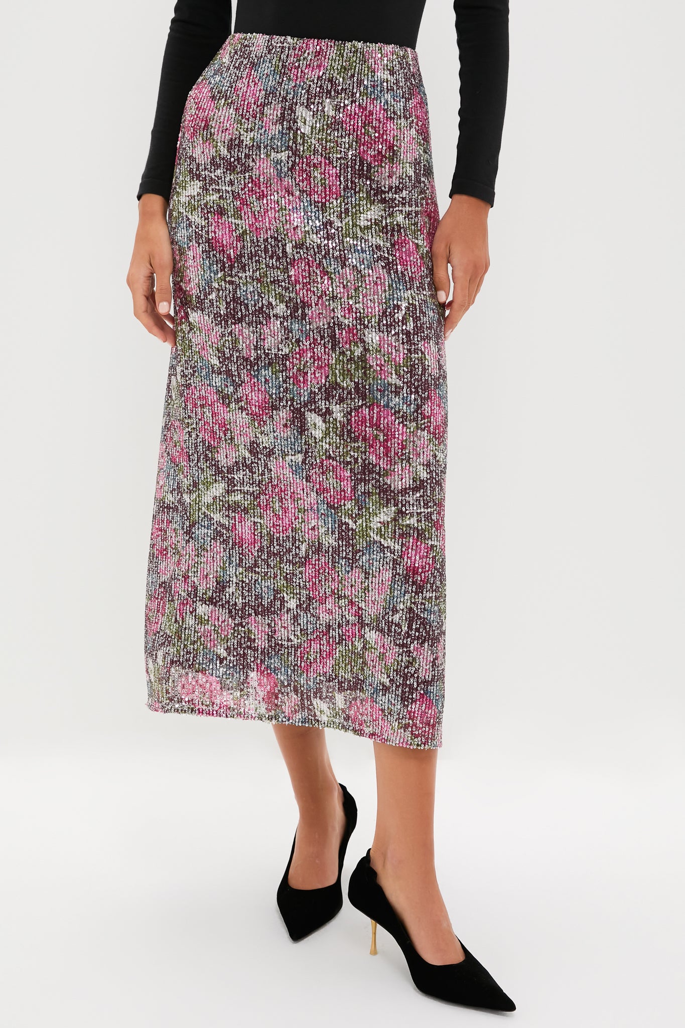 スカート overdue flair 25FW /FLOWER SEQUIN SKIRT Floral Sequin McKey Midi Skirt | Tuckernuck