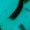A close-up of a turquoise surface featuring a thick, curved black line and a small dark spot in the lower right corner creates an abstract composition.