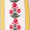 A vertical row of red circular shapes with green leaves, bordered by yellow stripes on each side.