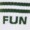 The image displays the word FUN in bold black capital letters, accented by two parallel green lines above it, creating a lively design.